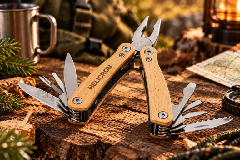 Multitool aus Holz mit Gravur – Anderson mit Buchengriff und 12 Funktionen