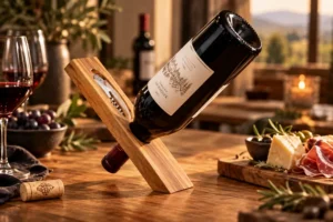 Weinflaschenhalter aus Holz mit Gravur als Kundengeschenk
