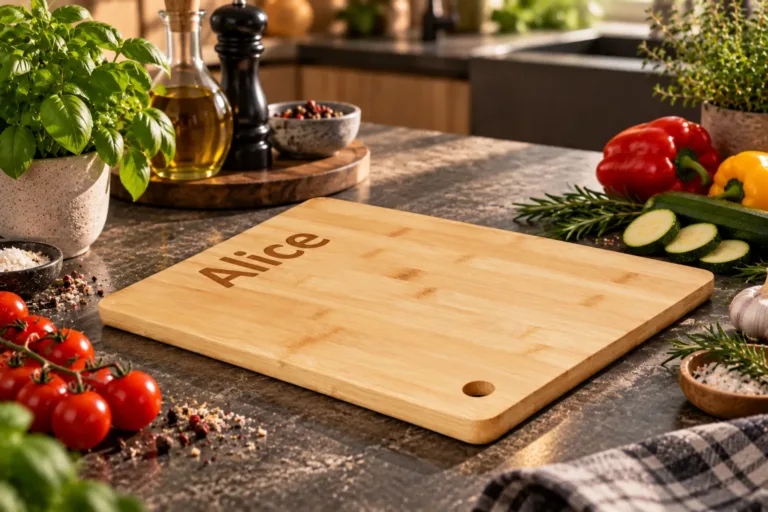 Großes Schneidebrett mit Gravur – Harp aus Bambus, 39,6 × 26,5 cm