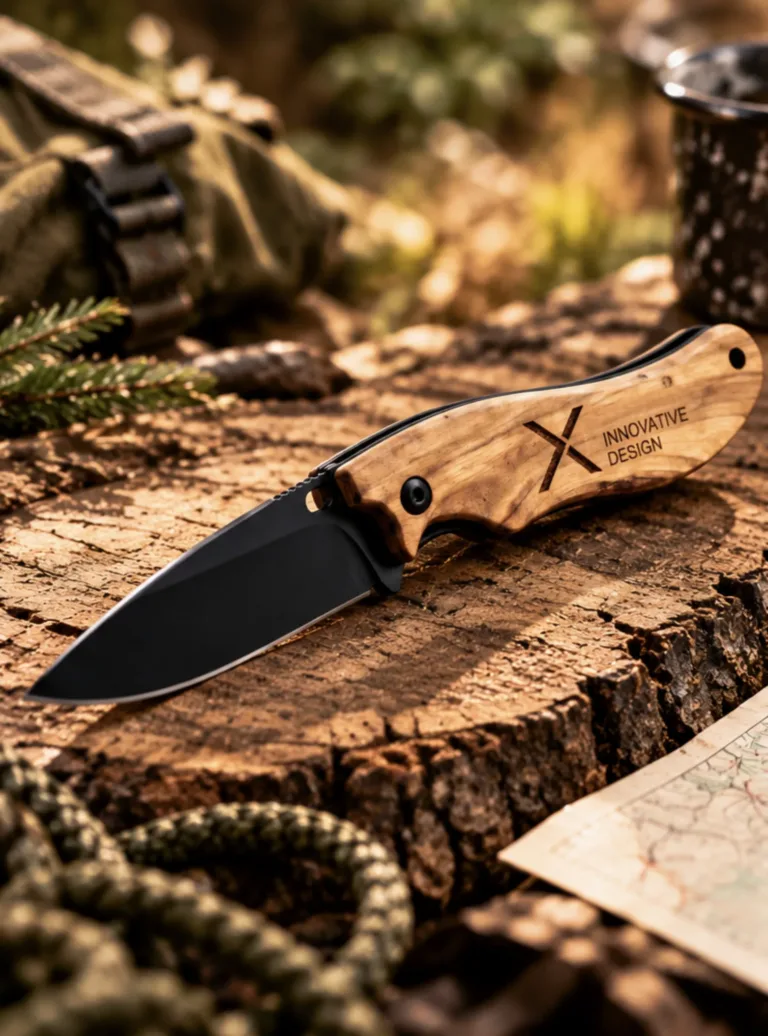Klappmesser aus Olivenholz mit Gravur – SCX.design T33