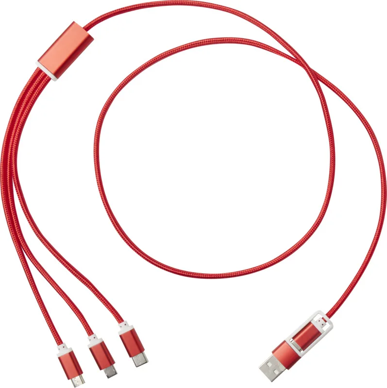 Versatile 5-in-1 Ladekabel mit Logo Rot