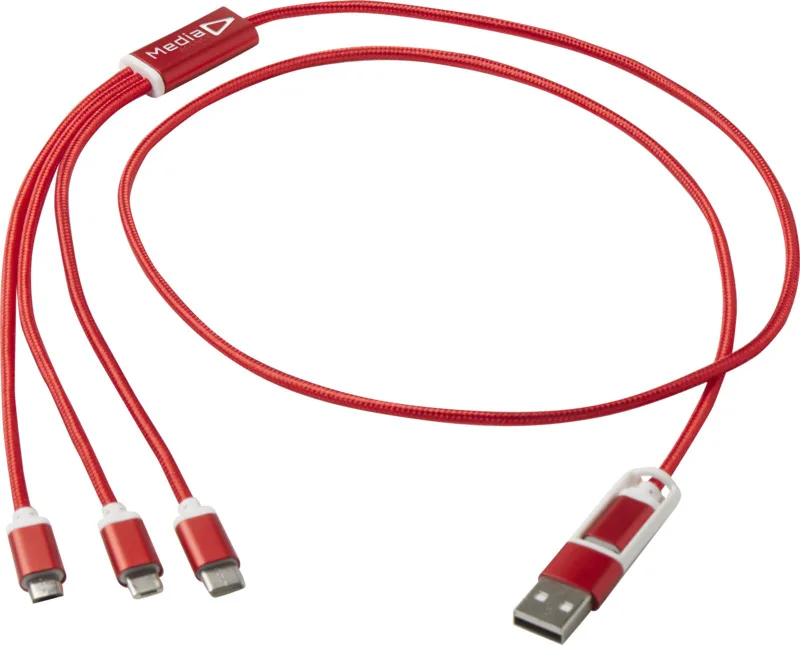 Versatile 5-in-1 Ladekabel mit Logo Rot