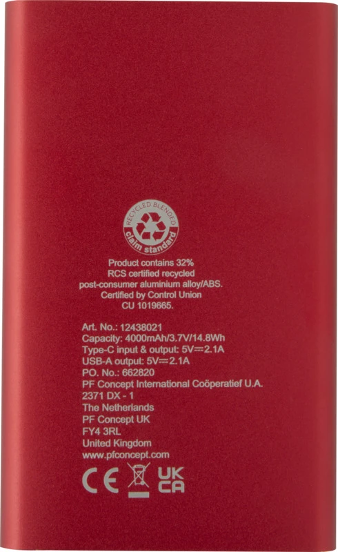 Pep Powerbank 4000 mAh mit Logo Rot