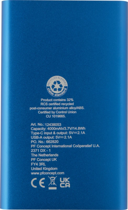 Pep Powerbank 4000 mAh mit Logo Royalblau