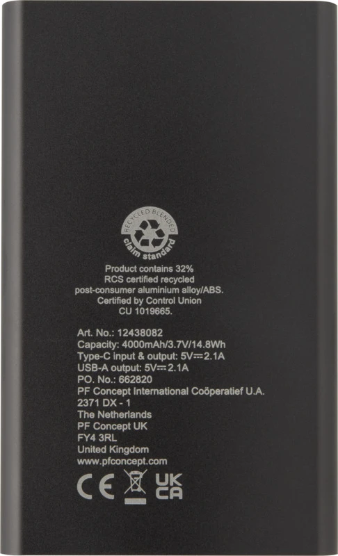 Pep Powerbank 4000 mAh mit Logo Titan