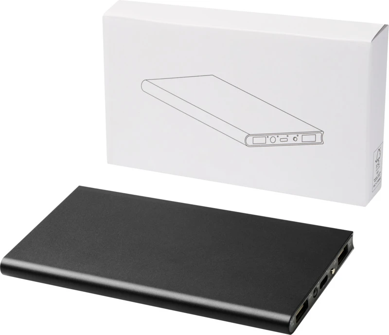 Plate Powerbank 8000 mAh aus Aluminium Schwarz