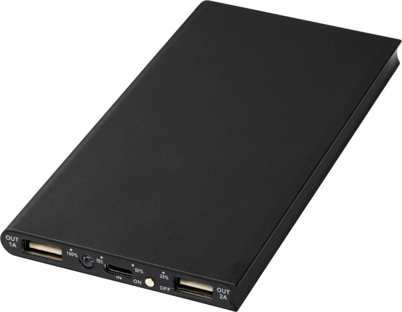 Plate Powerbank 8000 mAh aus Aluminium Schwarz