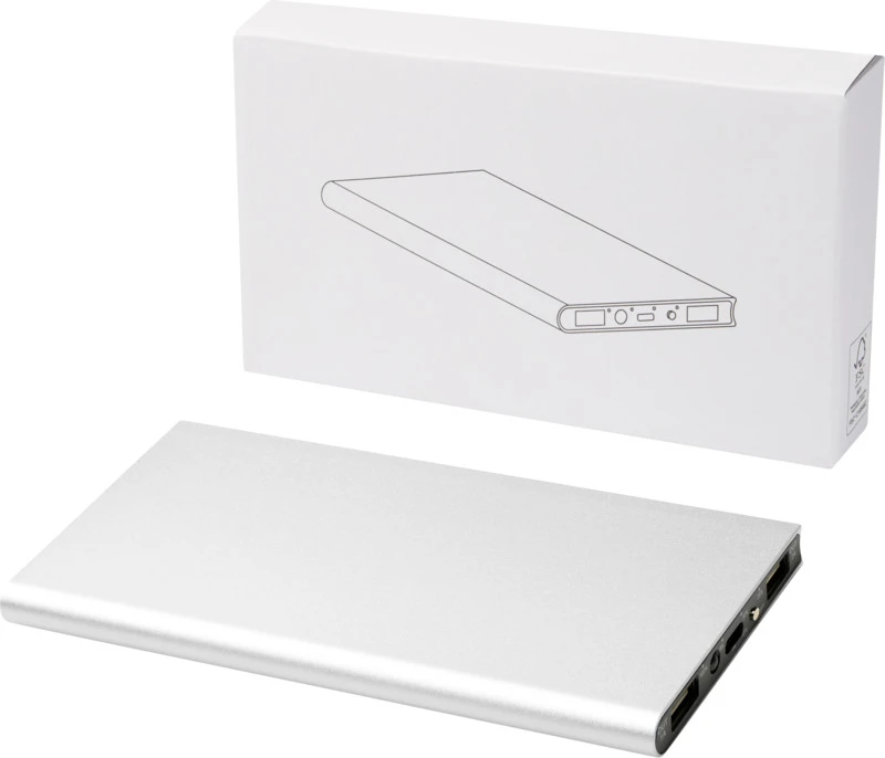 Plate Powerbank 8000 mAh aus Aluminium Silber