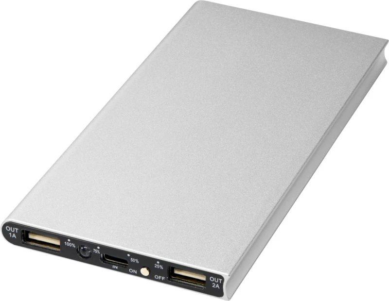 Plate Powerbank 8000 mAh aus Aluminium Silber