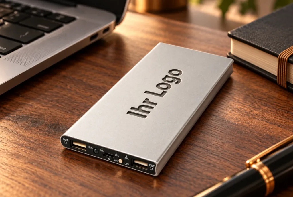 Plate Powerbank 8000 mAh aus Aluminium Silber