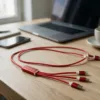 Versatile 5-in-1 Ladekabel mit Logo Rot – Ansicht 1