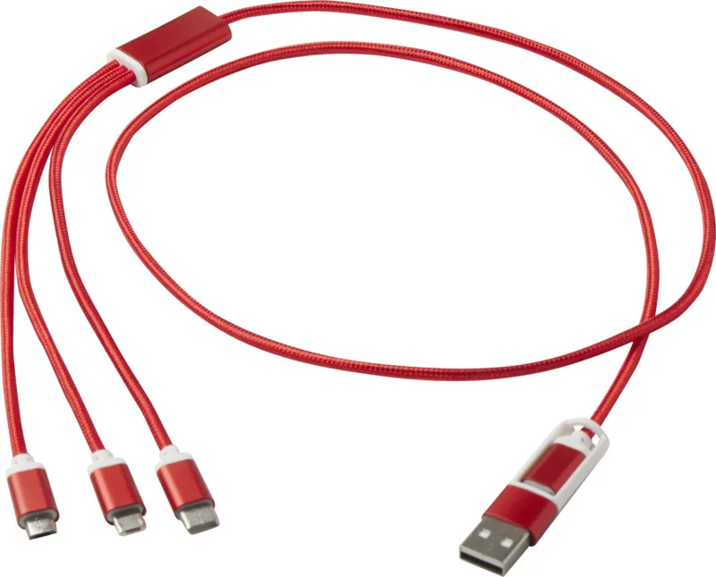 Versatile 5-in-1 Ladekabel mit Logo Rot